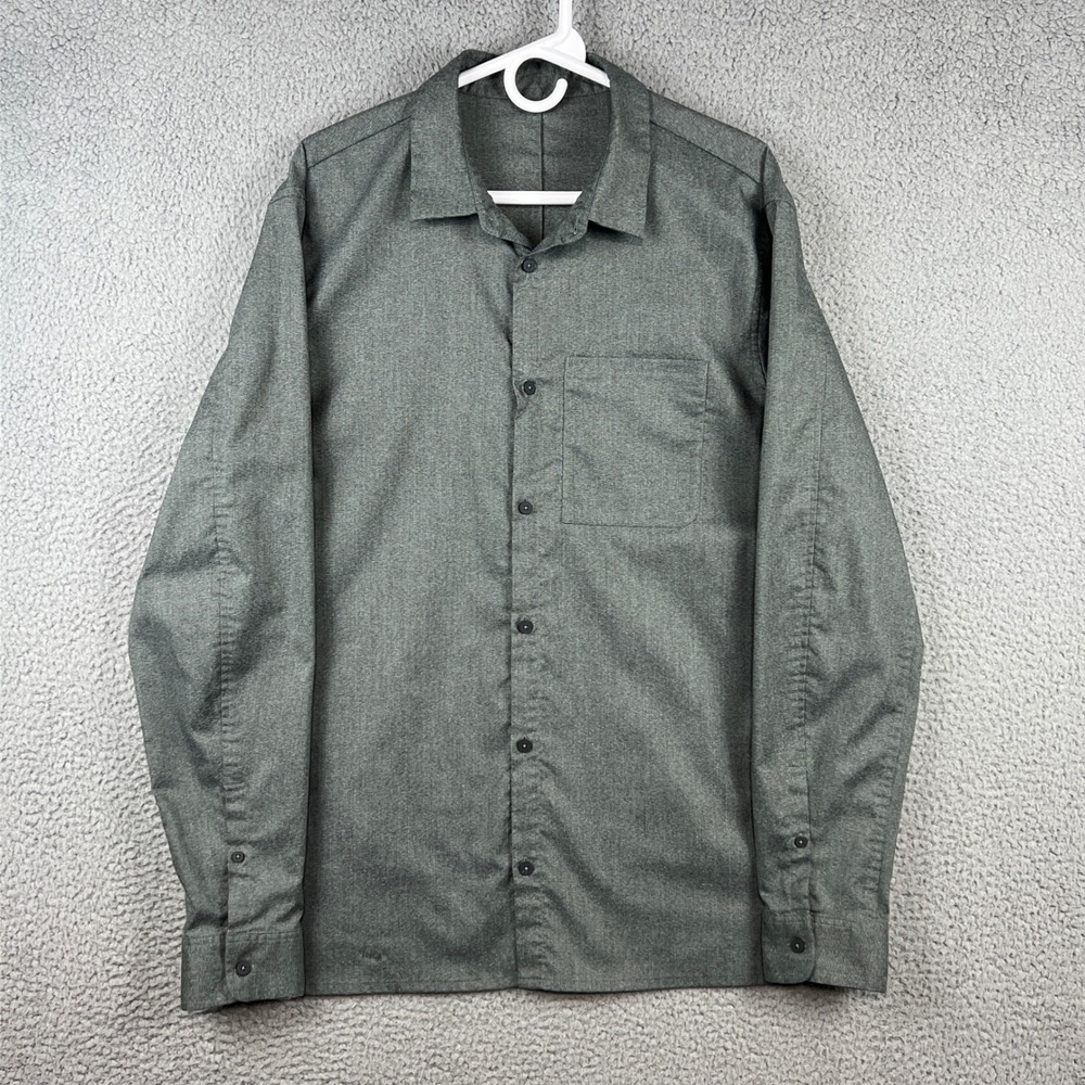 Lululemon Mens Long Sleeve Button Down Shirt Heathered Grey Tech Pocket‎ XL